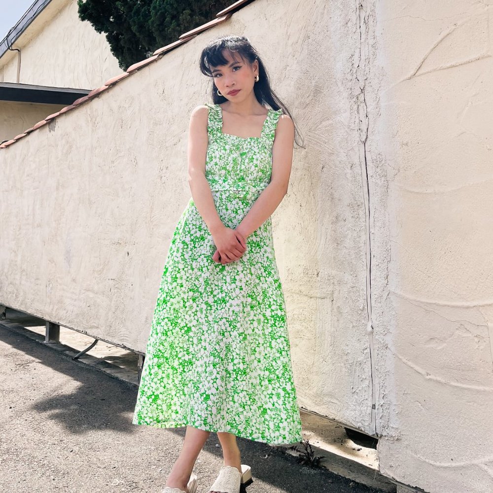 FAITHFULL THE BRAND Green Floral Midi Dress | Size 6 NWT